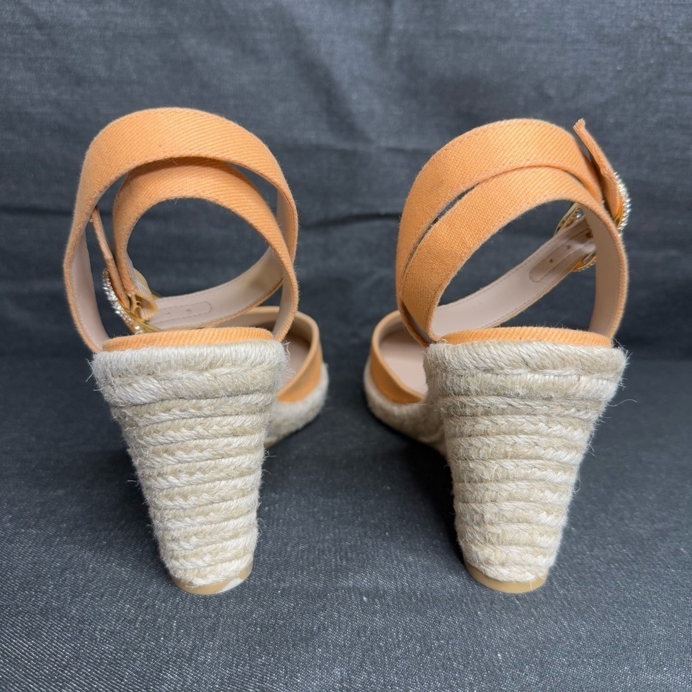 Stuart Weitzman - Orange Espadrille Crystal Strap Wedges - Size US 8.5 - Picture 8 of 11